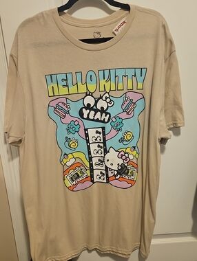 Hello Kitty Graphic Tee - Beige with Pastel Print Sz XL NWT